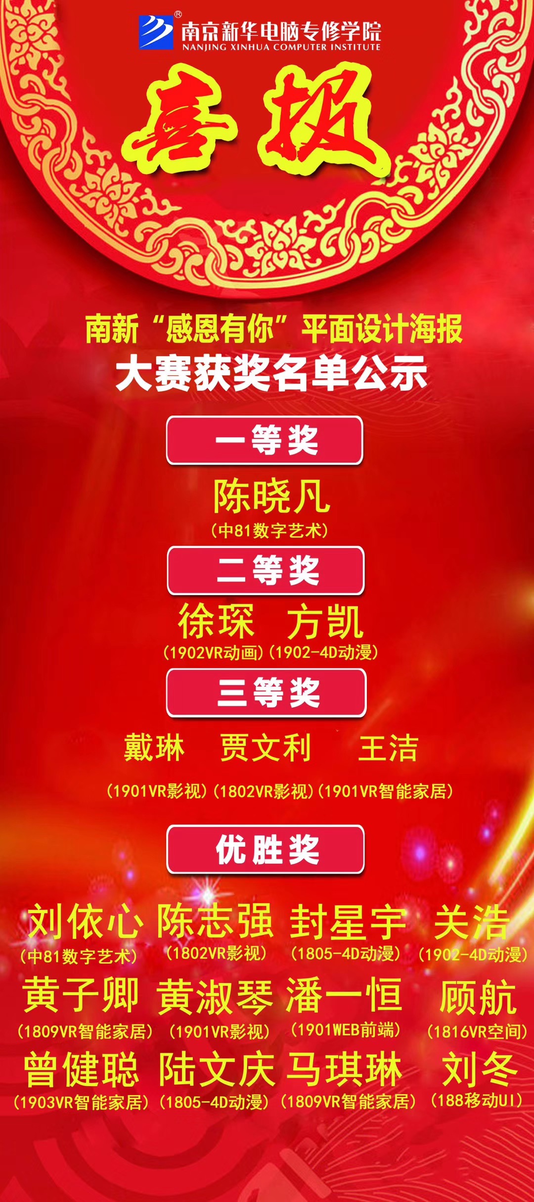 咻！前方為您發(fā)來南京新華“感恩有你”平面海報(bào)設(shè)計(jì)大賽的獲獎(jiǎng)捷報(bào)啦！